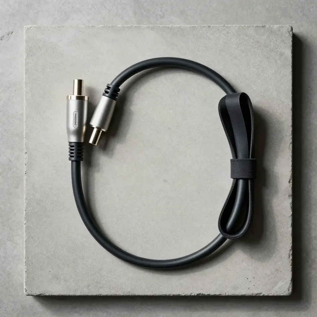 Typ 2-kabel i precis flatlay på betong med kontaktändar och kabelband